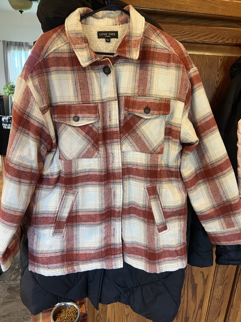 Love Tree Women's Red Plaid Shacket Jacket
